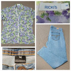 Ricki's Blouse With Jordache  Jeans, Size 14, Good Condition, Bundle for